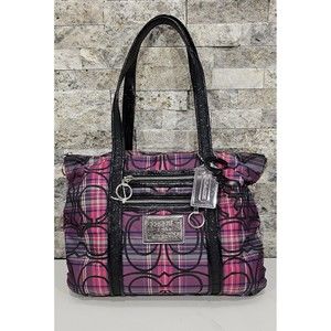 Coach Poppy 14360 Glam Large Tartan Plaid Fabric Tote Shopper Bag w/ 2 hangtags